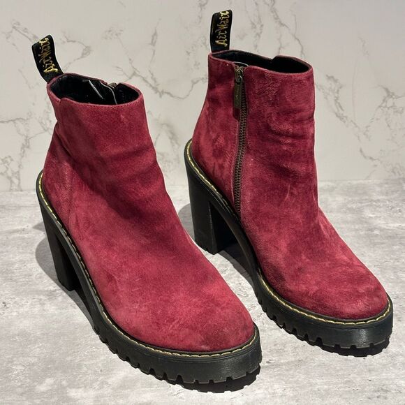 Dr Martens magdalena boots 41 suede red burgundy soft aw004 cl04s - Picture 1 of 12